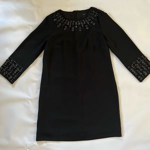 J. Crew Black Formal Long Sleeved Dress with Rhinestone Detailing